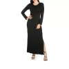 24seven Comfort Apparel 24/7 Comfort Apparel Womens Side Slit Fitted Maxi Dress In Black