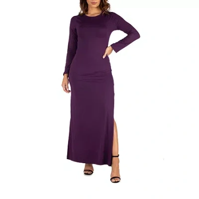 24seven Comfort Apparel 24/7 Comfort Apparel Womens Side Slit Fitted Maxi Dress In Purple