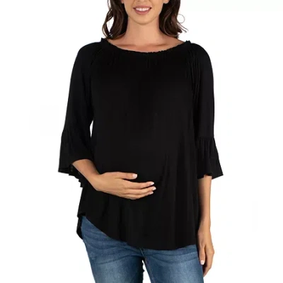 24seven Comfort Apparel 24/7 Comfort Apparel-maternity Womens Round Neck 3/4 Sleeve Tunic Top In Black