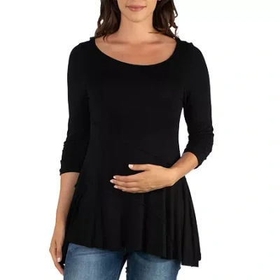 24seven Comfort Apparel 24/7 Comfort Apparel-maternity Womens Round Neck 3/4 Sleeve Tunic Top In Black