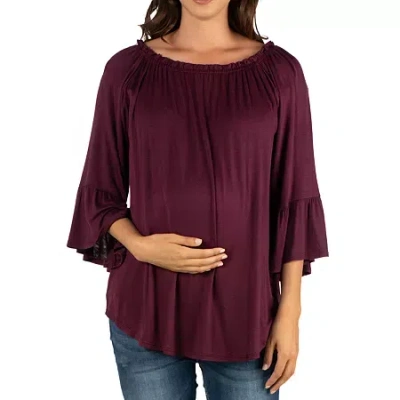 24seven Comfort Apparel 24/7 Comfort Apparel-maternity Womens Round Neck 3/4 Sleeve Tunic Top In Purple