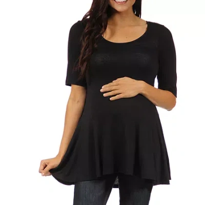 24seven Comfort Apparel 24/7 Comfort Apparel-maternity Womens Scoop Neck Short Sleeve Tunic Top In Black
