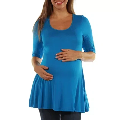 24seven Comfort Apparel 24/7 Comfort Apparel-maternity Womens Scoop Neck Short Sleeve Tunic Top In Blue