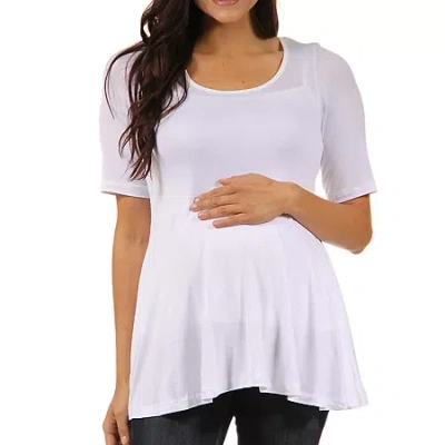 24seven Comfort Apparel 24/7 Comfort Apparel-maternity Womens Scoop Neck Short Sleeve Tunic Top In White