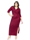 24seven Comfort Apparel Fitted V-neck Side Slit Maxi Dress In Burgundy