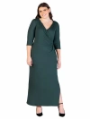 24seven Comfort Apparel Fitted V-neck Side Slit Maxi Dress In Green