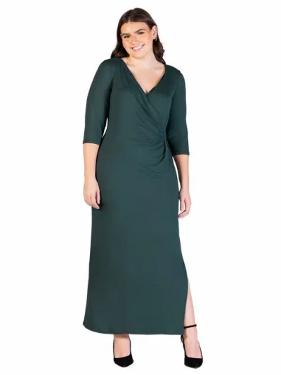 24SEVEN COMFORT APPAREL 24SEVEN COMFORT APPAREL 24SEVEN COMFORT APPARE FITTED V-NECK SIDE SLIT  MAXI DRESS