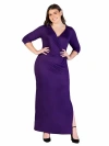 24seven Comfort Apparel 24seven Comfort Appare Fitted V-neck Side Slit  Maxi Dress In Purple