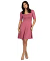 24seven Comfort Apparel 24seven Comfort Petite Apparel A Line Knee Length Dress Elbow Length Sleeves In Multi