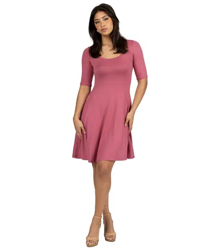 24SEVEN COMFORT APPAREL 24SEVEN COMFORT PETITE APPAREL A LINE KNEE LENGTH DRESS ELBOW LENGTH SLEEVES
