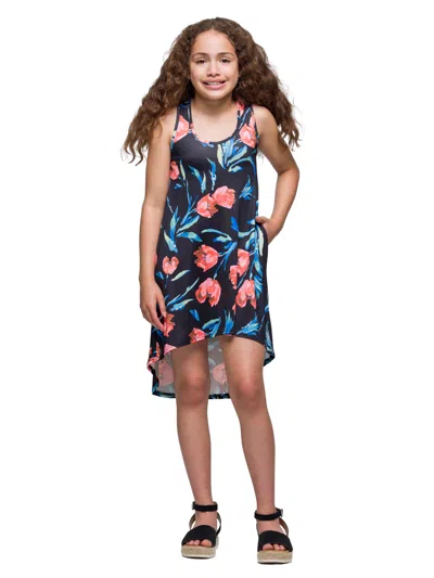 24seven Comfort Apparel 24sevenkid Girls Black Floral High Low Sleeveless Pocket Dress In Multi