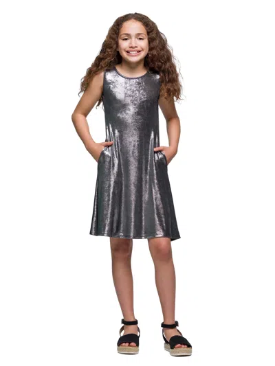 24seven Comfort Apparel 24sevenkid Girls Black Shimmery Metallic Sleeveless A Line Dress In Gray