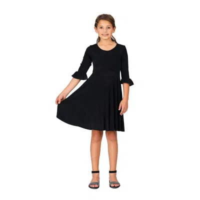 24seven Comfort Apparel 24sevenkid Girls Elbow Length Sleeve Fit And Flare Party Dress In Black