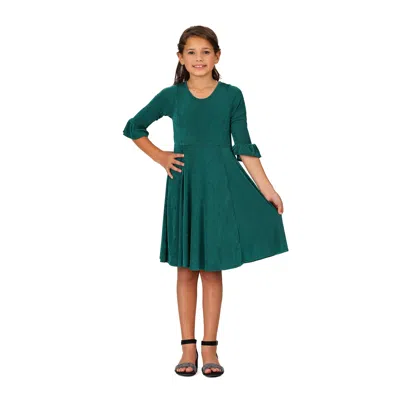 24seven Comfort Apparel 24sevenkid Girls Elbow Length Sleeve Fit And Flare Party Dress In Green