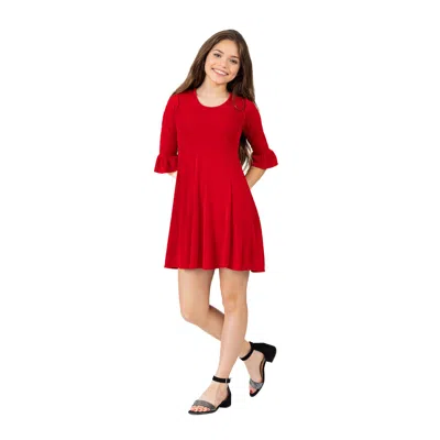 24seven Comfort Apparel 24sevenkid Girls Elbow Length Sleeve Fit And Flare Party Dress In Red