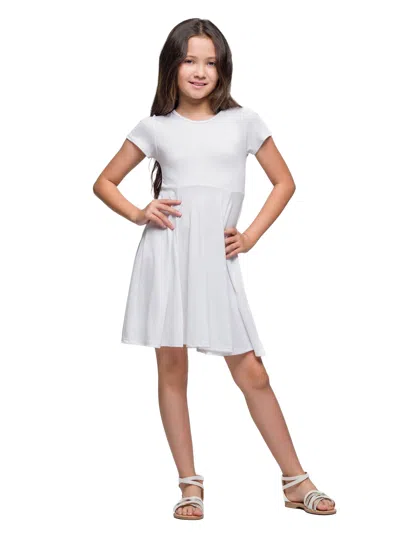 24seven Comfort Apparel 24sevenkid Girls Flowy Short Sleeve Girls Dress In White