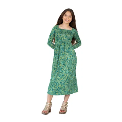 24seven Comfort Apparel 24sevenkid Girls Green Print Long Sleeve Maxi Dress