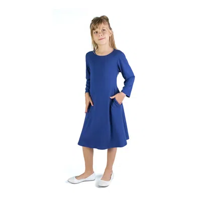 24seven Comfort Apparel 24sevenkid Girls Long Sleeve Loose Fit Knee Length Tunic Pocket Dress In Blue