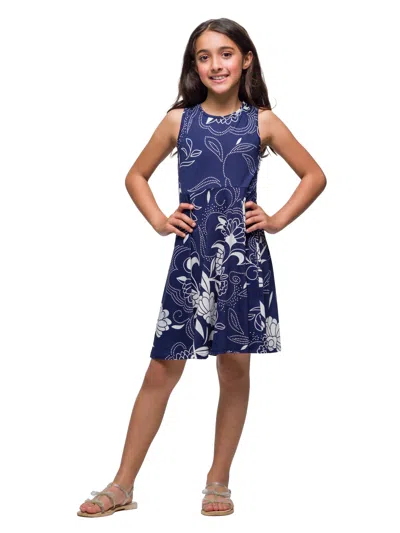 24seven Comfort Apparel 24sevenkid Girls Navy Blue Floral Fit And Flare Dress