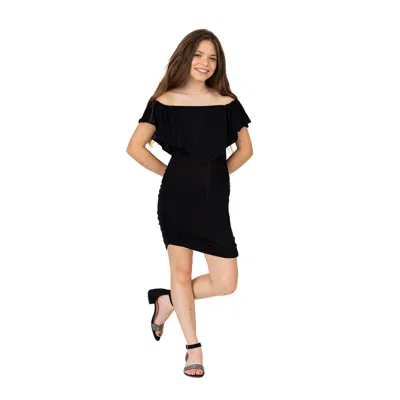 24seven Comfort Apparel 24sevenkid Girls Off The Shoulder Rouched Party Dress In Black