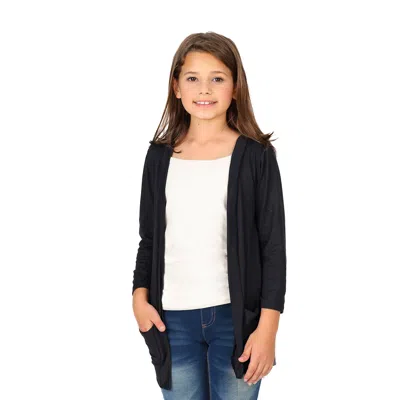 24seven Comfort Apparel 24sevenkid Girls Open Front Long Sleeve Pocket Cardigan In Black