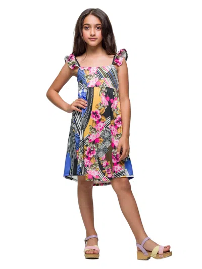 24seven Comfort Apparel 24sevenkid Girls Pink Floral Print Empire Waist Sleeveless Dress In Multi