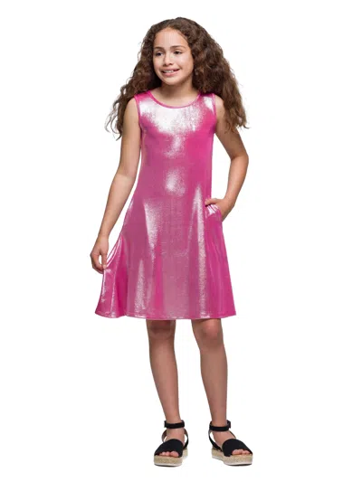24seven Comfort Apparel 24sevenkid Girls Pink Shimmery Metallic Sleeveless A Line Dress