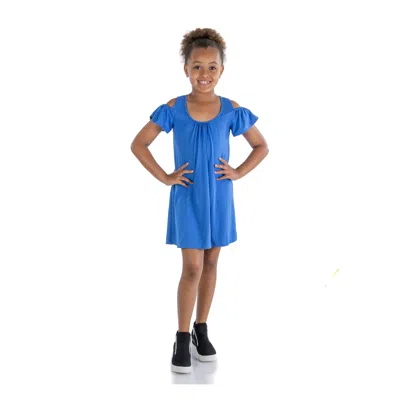 24seven Comfort Apparel 24sevenkid Girls Pleated Cold Shoulder Girls Summer Dress In Blue