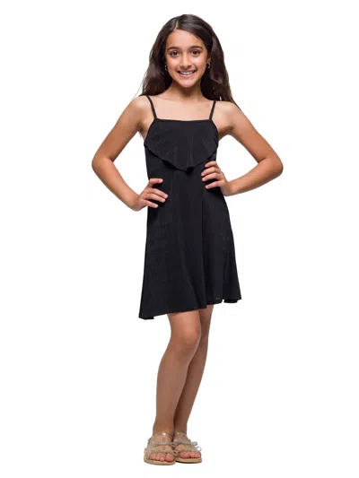 24seven Comfort Apparel 24sevenkid Girls Shimmery Spaghetti Strap Knee Length Dress In Black