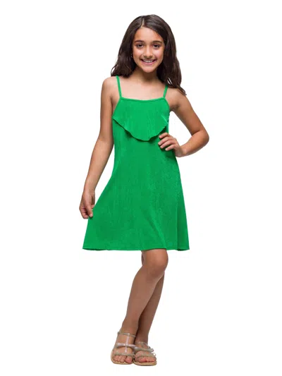 24seven Comfort Apparel 24sevenkid Girls Shimmery Spaghetti Strap Knee Length Dress In Green