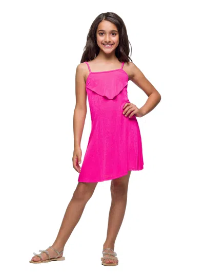 24seven Comfort Apparel 24sevenkid Girls Shimmery Spaghetti Strap Knee Length Dress In Pink