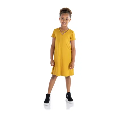 24seven Comfort Apparel 24sevenkid Girls Short Sleeve Girls T Shirt Dress In Yellow
