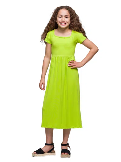 24seven Comfort Apparel 24sevenkid Girls Short Sleeve Pleated Maxi Dress In Green