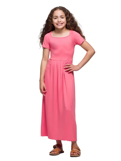 24seven Comfort Apparel 24sevenkid Girls Short Sleeve Pleated Maxi Dress In Pink