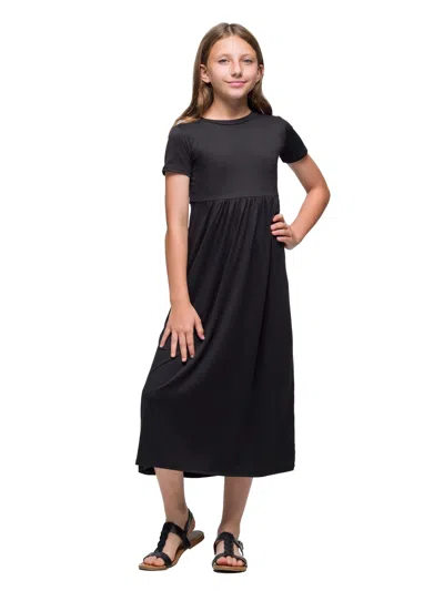 24seven Comfort Apparel 24sevenkid Girls Short Sleeve Pleated Midi Dress In Black