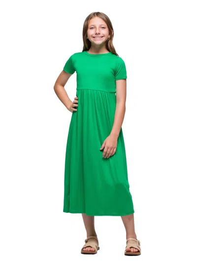 24seven Comfort Apparel 24sevenkid Girls Short Sleeve Pleated Midi Dress In Green