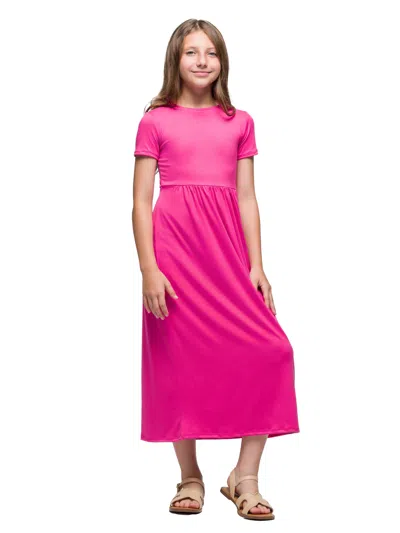 24seven Comfort Apparel 24sevenkid Girls Short Sleeve Pleated Midi Dress In Pink