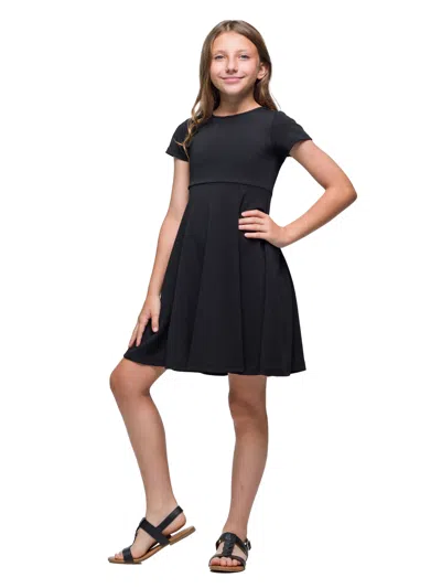 24seven Comfort Apparel 24sevenkid Girls Short Sleeve Pleated Party Dress In Black