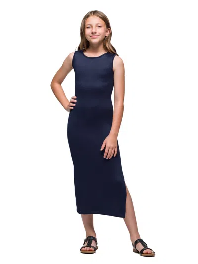 24seven Comfort Apparel 24sevenkid Girls Side Slit Maxi Dress In Blue