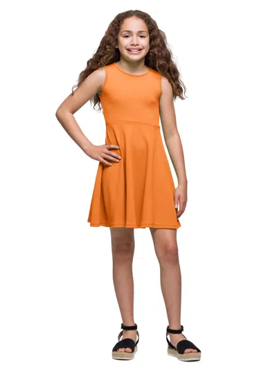 24seven Comfort Apparel 24sevenkid Girls Sleeveless Knee Length Fit And Flare Dress In Orange