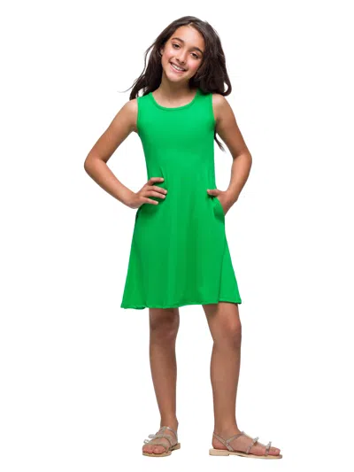 24seven Comfort Apparel 24sevenkid Girls Sleeveless Pocket Swing Dress In Green