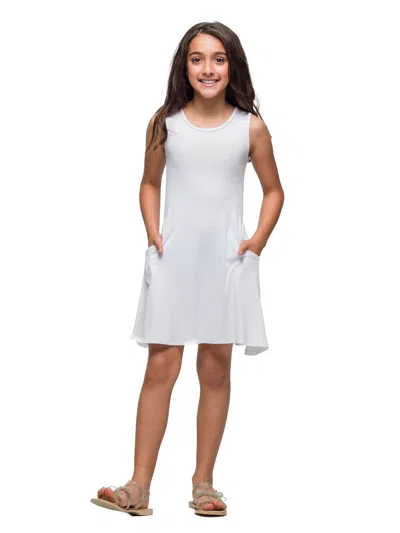 24seven Comfort Apparel 24sevenkid Girls Sleeveless Pocket Swing Dress In White