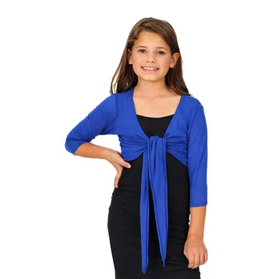 24seven Comfort Apparel 24sevenkid Girls Tie Front Cropped Cardigan Shrug In Blue