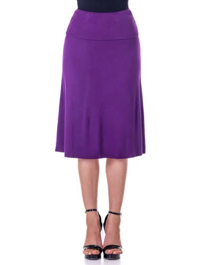 24seven Comfort Apparel A-line Elastic Waist Knee Length Skirt In Purple