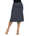 24seven Comfort Apparel A Line Elastic Waist Knee Length Skirt In Charcoal