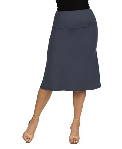 24seven Comfort Apparel A Line Elastic Waist Knee Length Skirt In Charcoal