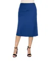 24seven Comfort Apparel Plus Size A-line Elastic Waist Knee Length Skirt In Navy