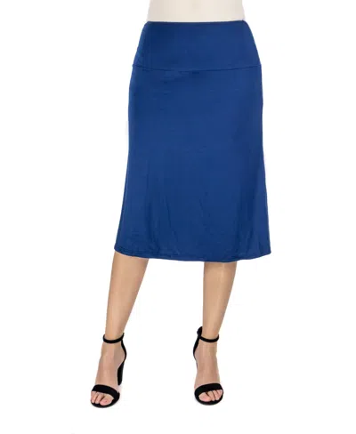 24seven Comfort Apparel Plus Size A-line Elastic Waist Knee Length Skirt In Navy