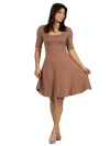 24seven Comfort Apparel Maternity Knee Length A-line Elbow Sleeve Dress In Brown