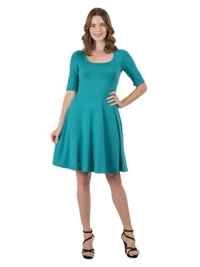 24seven Comfort Apparel A-line Knee Length Dress Elbow Length Sleeves In Multi